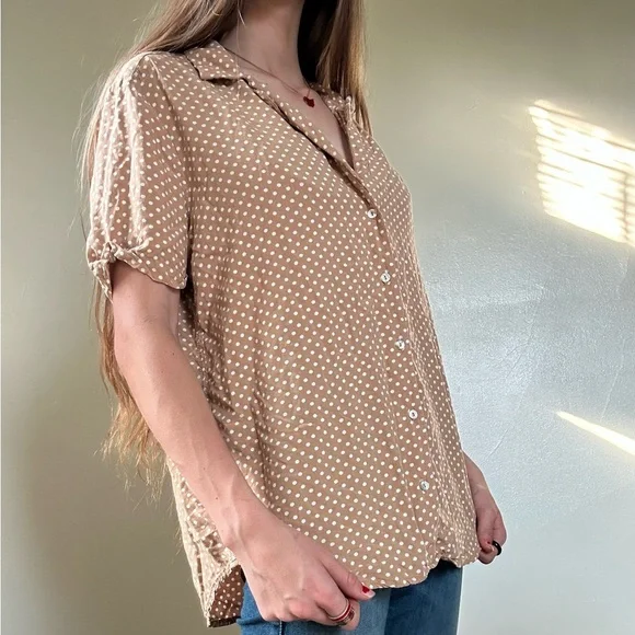 Rhythm Button Down Polka Dot Blouse